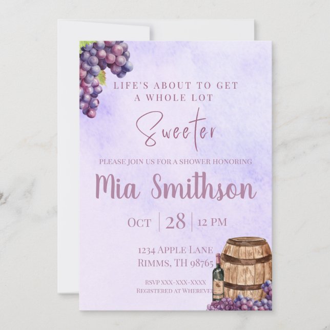 Purple Grape Themed Shower Invitation (Front)