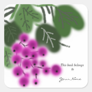 purple grapes and green leaves square sticker