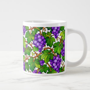 Purple Grapes and Green Vineyard Leaves Large Coffee Mug
