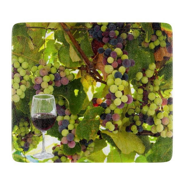 Purple Grapes Growing on the Vine with Wineglass Cutting Board (Front)