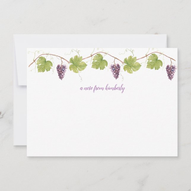 Purple Grapes, Leaves, and Grapevine Monogram Card (Front)