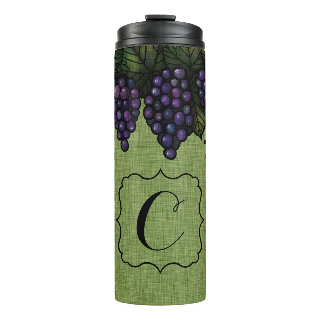 Purple Grapes, Monogram, Custom Thermal Tumbler (Front)