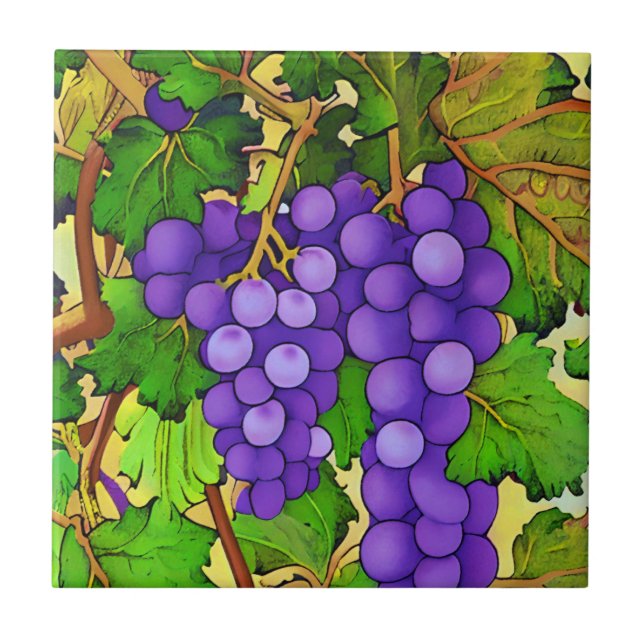 Purple Grapes on a Grapevine Ceramic Tile (Front)
