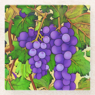 Purple Grapes on a Grapevine Glass Coaster