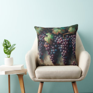Purple Grapes on the Vine Oil Painting Cushion
