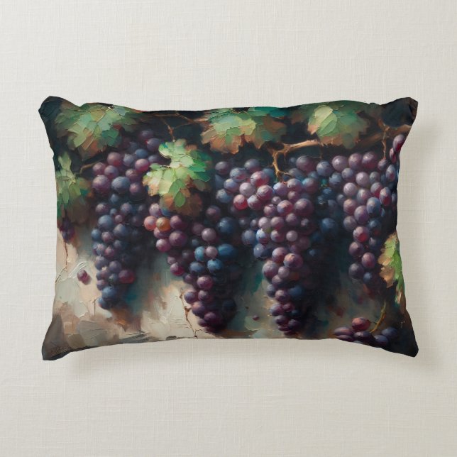 Purple Grapes on the Vine Oil Painting Decorative Cushion (Front)