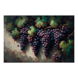 Purple Grapes on the Vine Oil Painting Poster