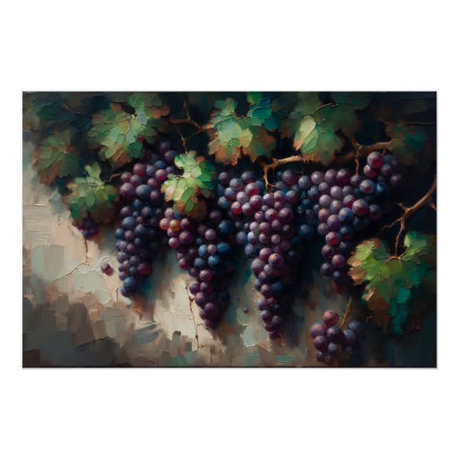 Purple Grapes on the Vine Oil Painting Poster (Front)