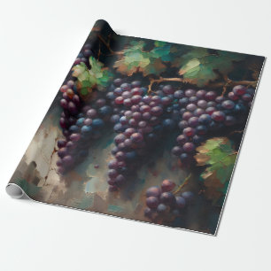 Purple Grapes on the Vine Oil Painting Wrapping Paper