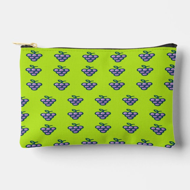 Purple grapes pattern on green accessory pouch (Front)