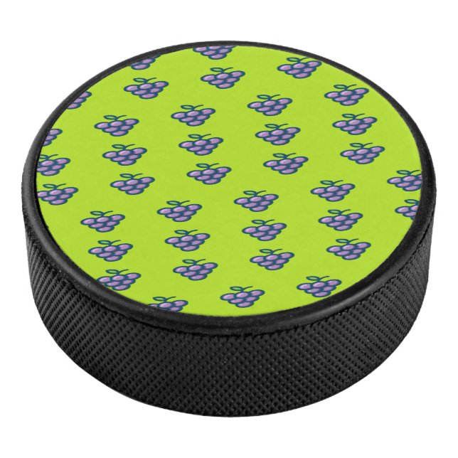 Purple grapes pattern on green hockey puck (3/4)