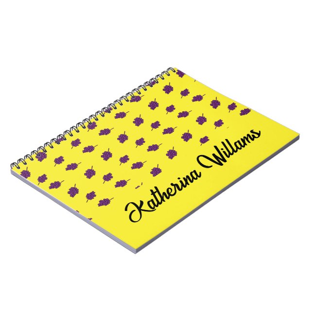 Purple grapes personalised yellow notebook (Left Side)