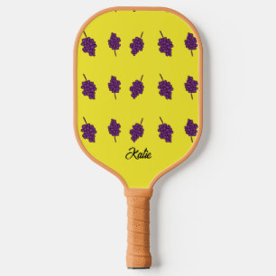 Purple grapes personalised yellow pickleball paddle