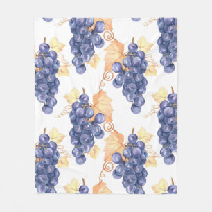 Purple grapes seamless pattern on white isolated b fleece blanket