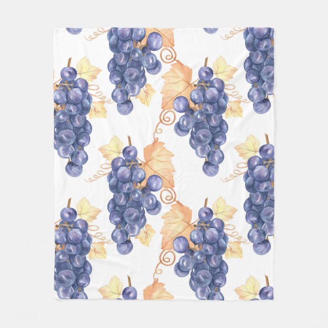 Purple grapes seamless pattern on white isolated b fleece blanket (Front)
