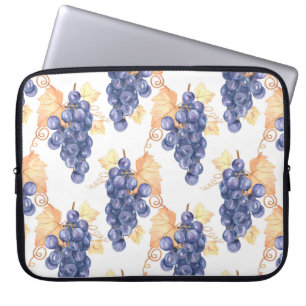 Purple grapes seamless pattern on white isolated b laptop sleeve