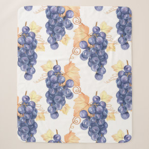 Purple grapes seamless pattern on white isolated b sherpa blanket