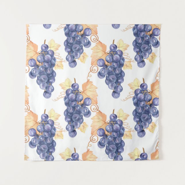 Purple grapes seamless pattern on white isolated b tapestry (Front)