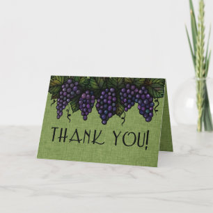 Purple Grapes, Thank You Card, Linen Look, Green Card
