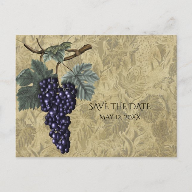 Purple Grapes Vineyard Wedding Event Save The Date Announcement Postcard (Front)