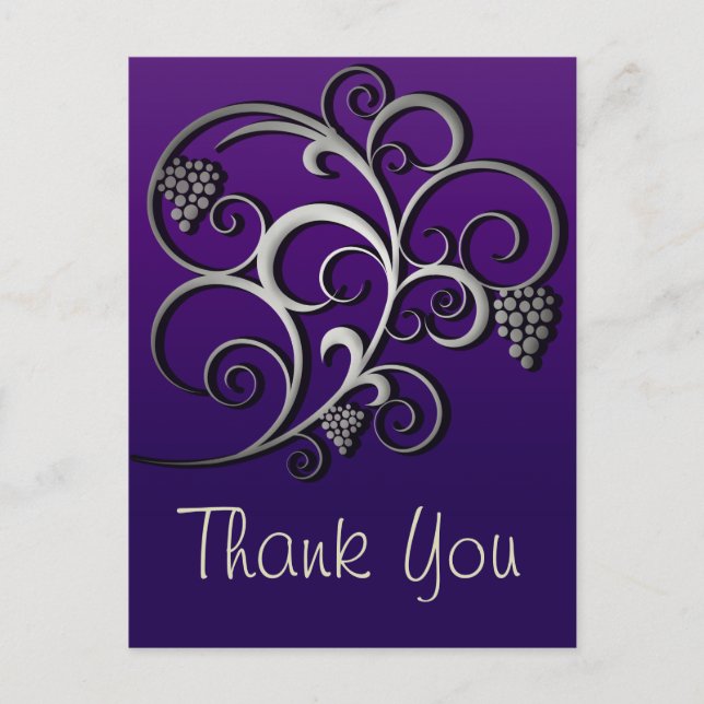 Purple Grapevine & Grapes Retro Fine Art Postcard (Front)