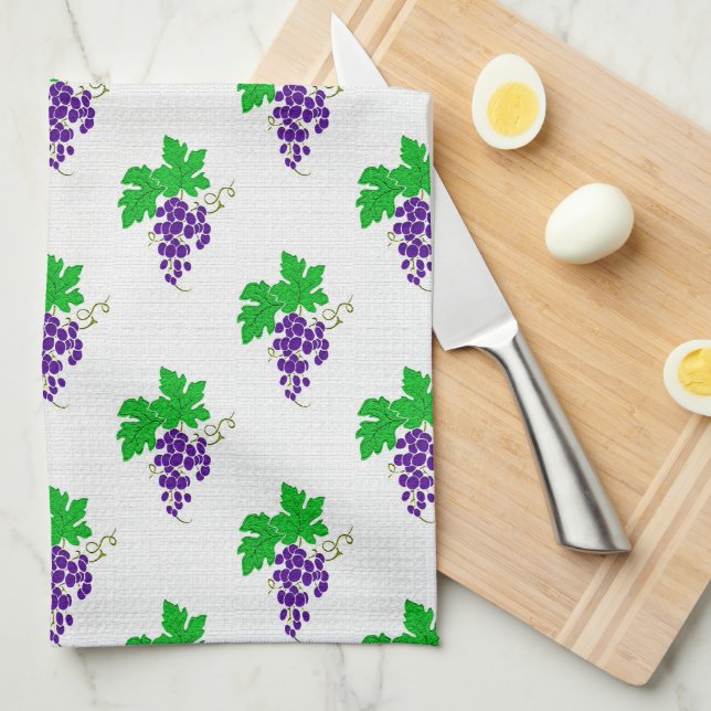 Purple Grapevine Pattern Tea Towel (Quarter Fold)