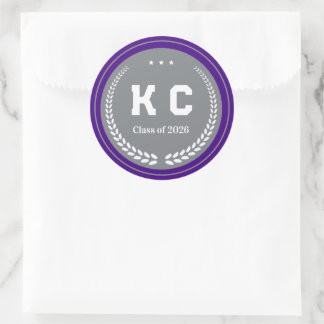 Purple & Gray Class of 2026 Graduation Envelope Classic Round Sticker