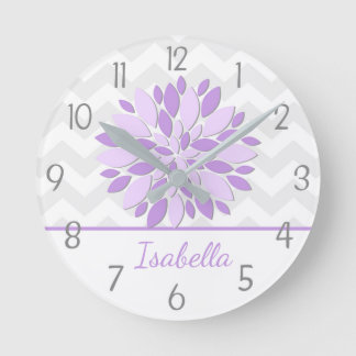 Purple Gray Dahlia Flower Nursery Wall Clock