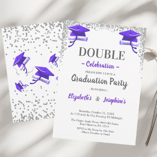 Purple Gray double Celebration Graduation Party  Invitation