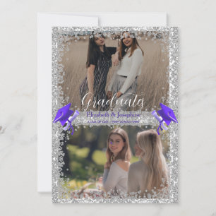 Purple Gray double Graduation Party 2 photo Invitation
