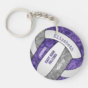 purple gray girly sports custom volleyball key ring