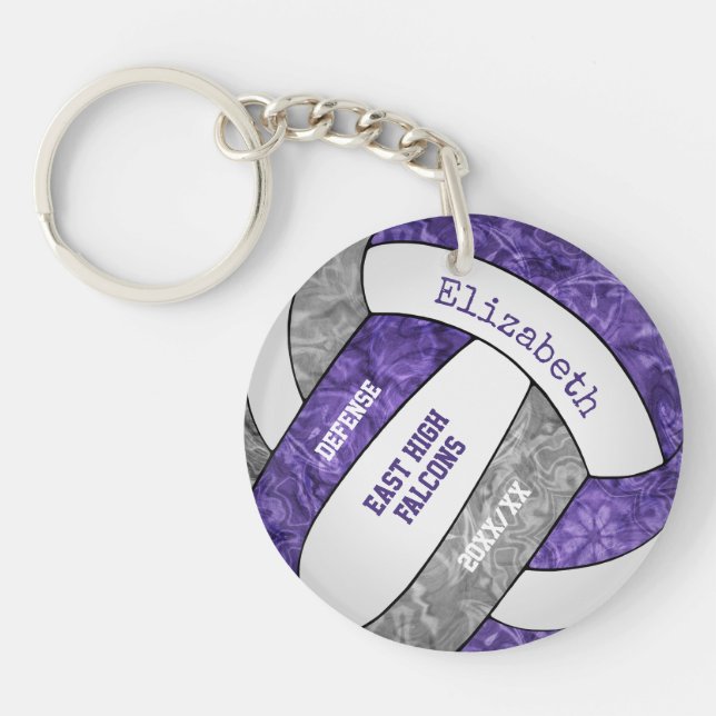 purple gray girly sports custom volleyball key ring (Front)