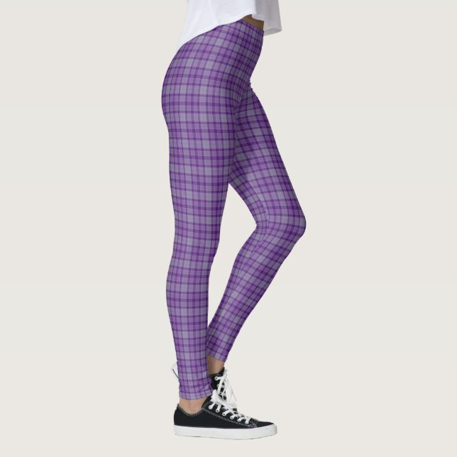 Purple Gray Plaid Tartan Leggings (Right)