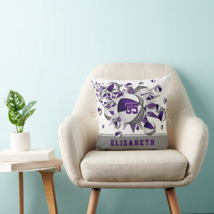 purple gray sports room girls basketballs stars cushion