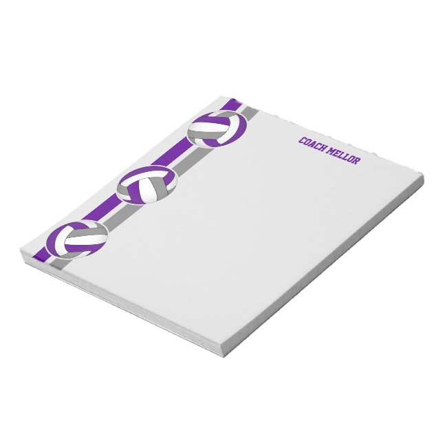 purple gray team colors volleyball coach custom notepad (Rotated)