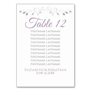 Purple & Gray Wedding Table Number Seating Chart
