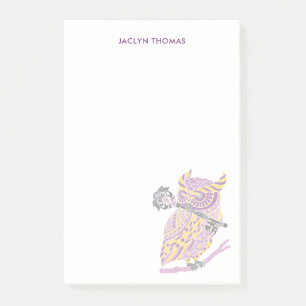 Purple Great Horned Owl Personalized Post-it Notes