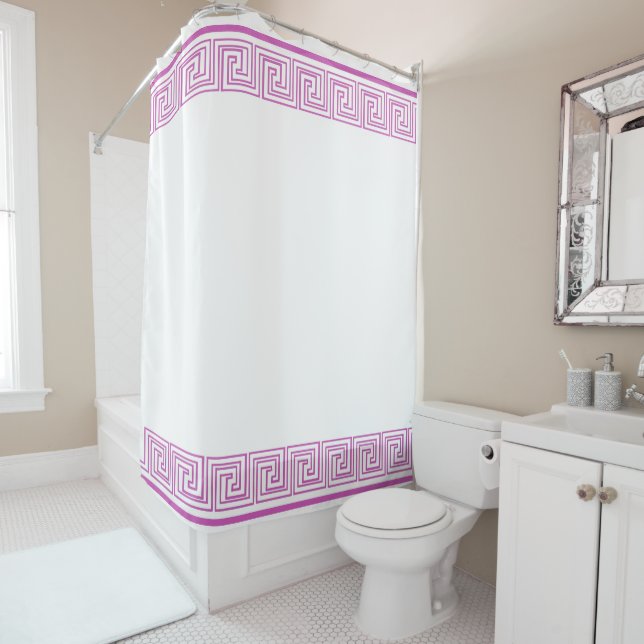 Purple Grecian Frieze Design Shower Curtain (In Situ)