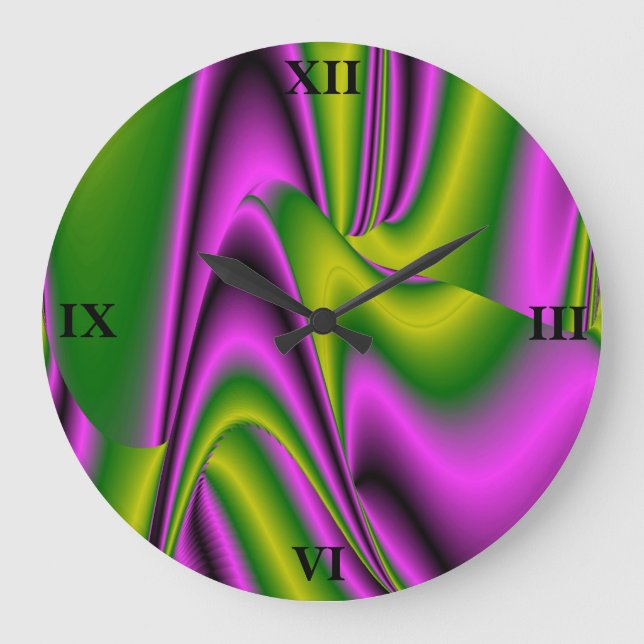 purple green abstract Rainbow-Art Large Clock (Front)