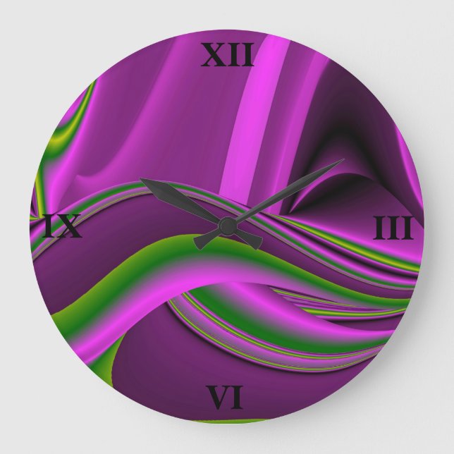 purple green abstract Rainbow-Art Large Clock (Front)