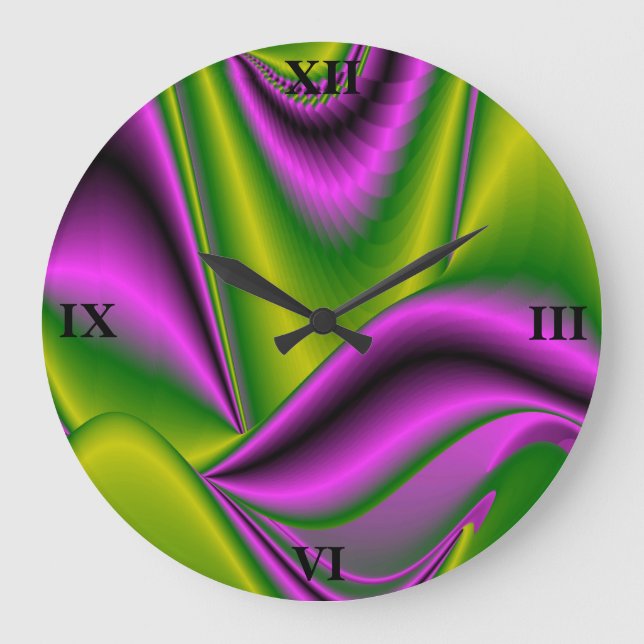 purple green abstract Rainbow-Art Large Clock (Front)