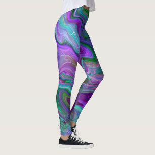 Purple, Green and Blue Fluid Art Abstract Leggings