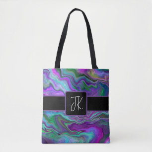 Purple, Green and Blue Fluid Art Abstract Tote Bag