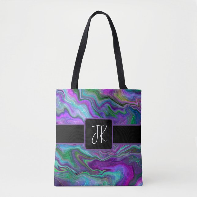 Purple, Green and Blue Fluid Art Abstract   Tote Bag (Front)