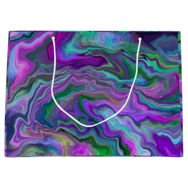 Purple, Green and Blue Fluid Art Bokeh Marble  Large Gift Bag (Front)