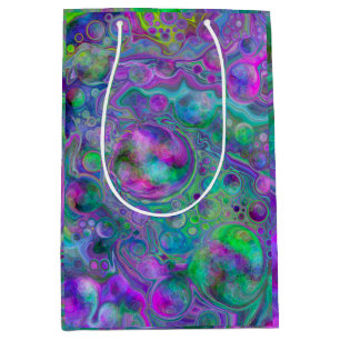 Purple, Green and Blue Fluid Art Bokeh Marble   Medium Gift Bag