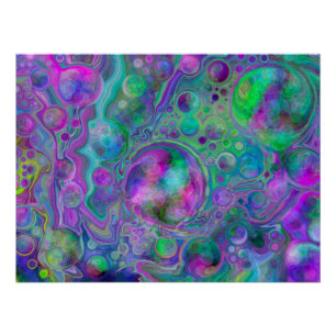 Purple, Green and Blue Marble Bokeh Fluid Art   Poster