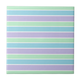 Purple Green and Blue Pastel Striped Ceramic Tile