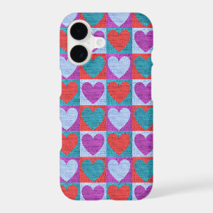 Purple Green and Red Checked Heart Pattern