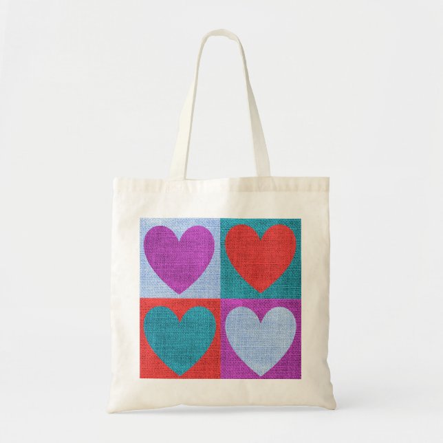 Purple Green and Red Checked Heart Pattern Tote Bag (Front)